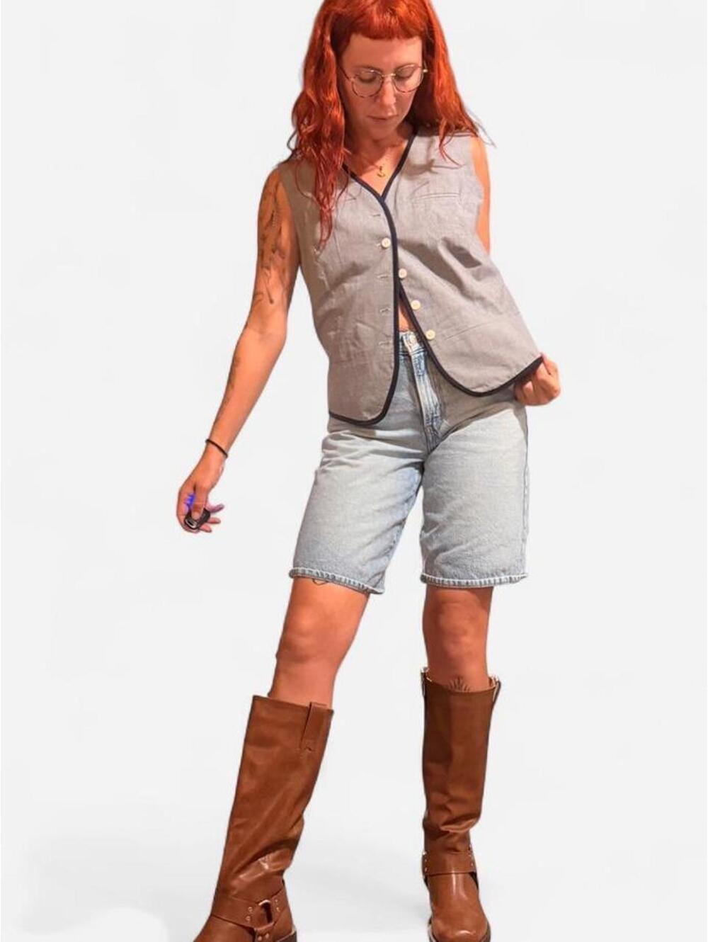American Vintage Women's Blue and Grey Blous